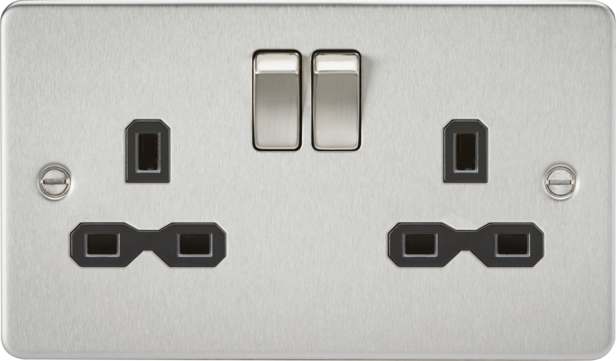 13A 2G DP Switched Socket - Brushed Chrome with Black Insert