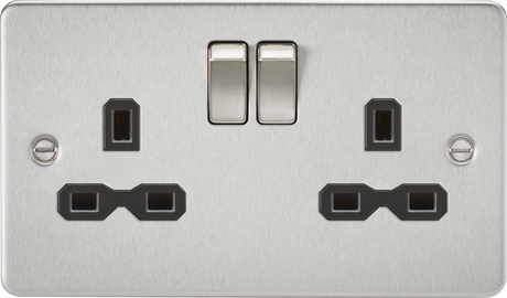 13A 2G DP Switched Socket - Brushed Chrome with Black Insert