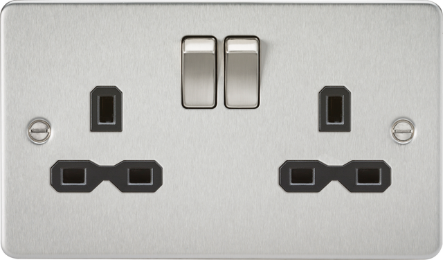 13A 2G DP Switched Socket - Brushed Chrome with Black Insert
