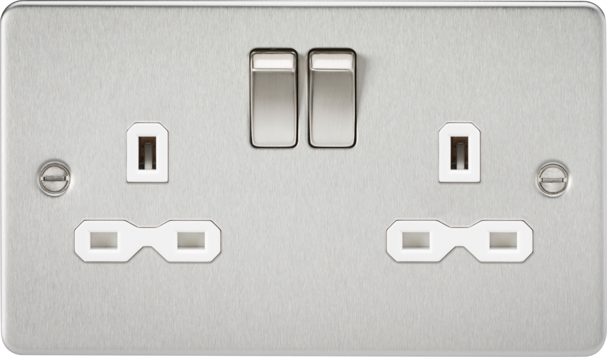13A 2G DP Switched Socket - Brushed Chrome with White Insert