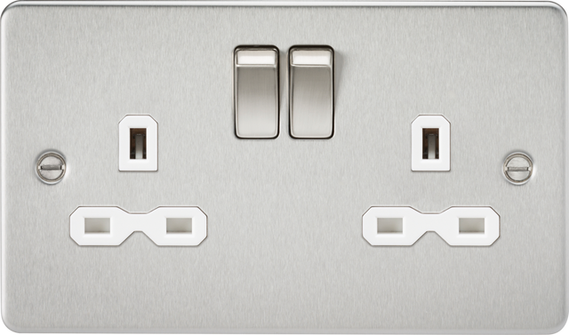 13A 2G DP Switched Socket - Brushed Chrome with White Insert
