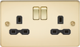 13A 2G DP Switched Socket - Polished Brass with Black Insert