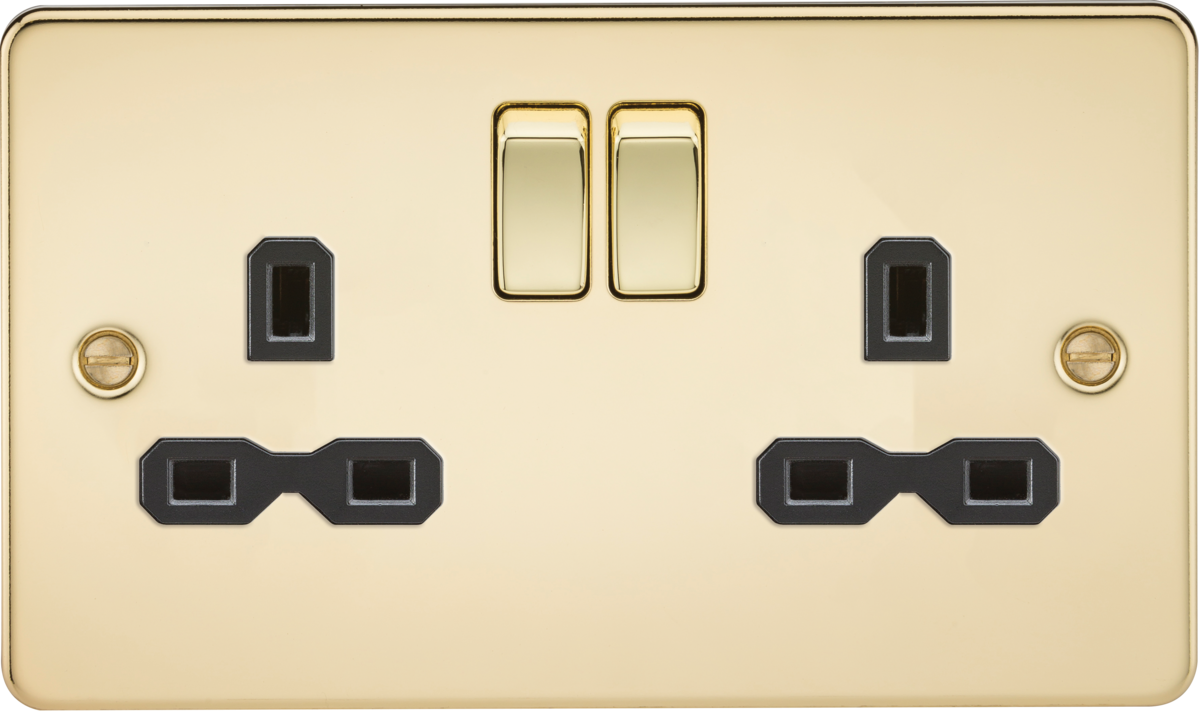 13A 2G DP Switched Socket - Polished Brass with Black Insert