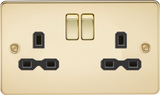 13A 2G DP Switched Socket - Polished Brass with Black Insert