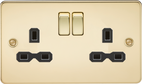 13A 2G DP Switched Socket - Polished Brass with Black Insert