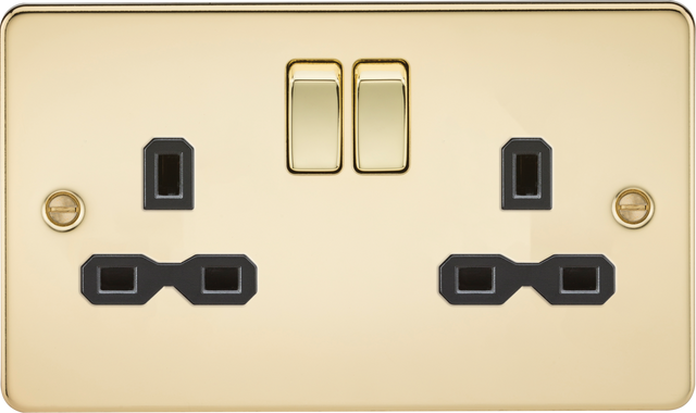 13A 2G DP Switched Socket - Polished Brass with Black Insert