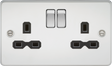 13A 2G DP Switched Socket with Twin Earths - Polished Chrome with Black Insert