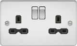 13A 2G DP Switched Socket with Twin Earths - Polished Chrome with Black Insert