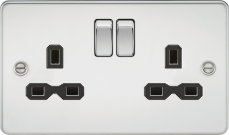13A 2G DP Switched Socket with Twin Earths - Polished Chrome with Black Insert