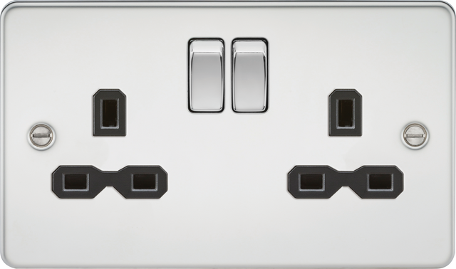 13A 2G DP Switched Socket with Twin Earths - Polished Chrome with Black Insert