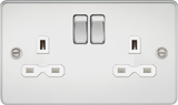 13A 2G DP Switched Socket with Twin Earths - Polished Chrome with White Insert