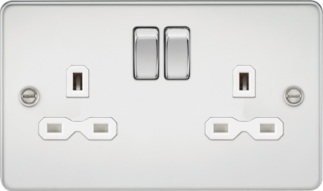 13A 2G DP Switched Socket with Twin Earths - Polished Chrome with White Insert