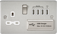 13A Switched Socket with Quad USB Charger - Brushed Chrome
