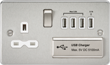 13A Switched Socket with Quad USB Charger - Brushed Chrome
