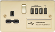 13A Switched Socket with Quad USB Charger - Polished Brass