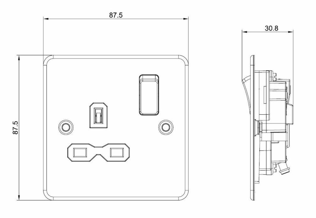 Flat Plate 13A Switched Socket in Polished Chrome