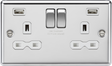 13A 2G SP Switched Socket with Dual USB A+A - Polished Chrome with White Insert