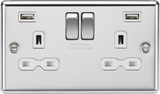 13A 2G SP Switched Socket with Dual USB A+A - Polished Chrome with White Insert