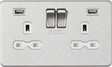 13A 2G Switched Socket with Dual USB A+A - Brushed Chrome with White Insert