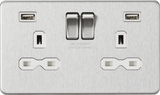 13A 2G Switched Socket with Dual USB A+A - Brushed Chrome with White Insert