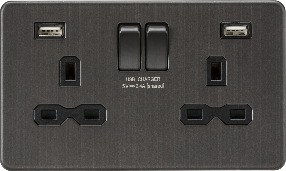 13A 2G SP Switched Socket with Dual USB A+A - Smoked Bronze