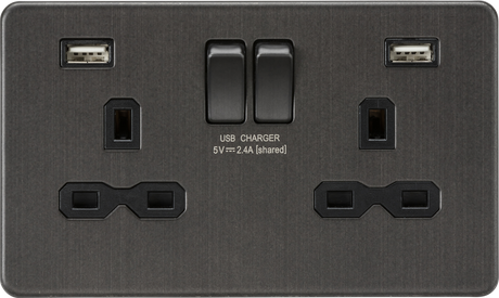 13A 2G SP Switched Socket with Dual USB A+A - Smoked Bronze