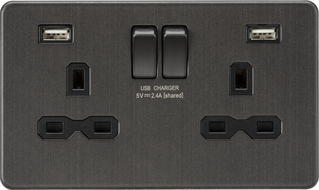 13A 2G SP Switched Socket with Dual USB A+A - Smoked Bronze
