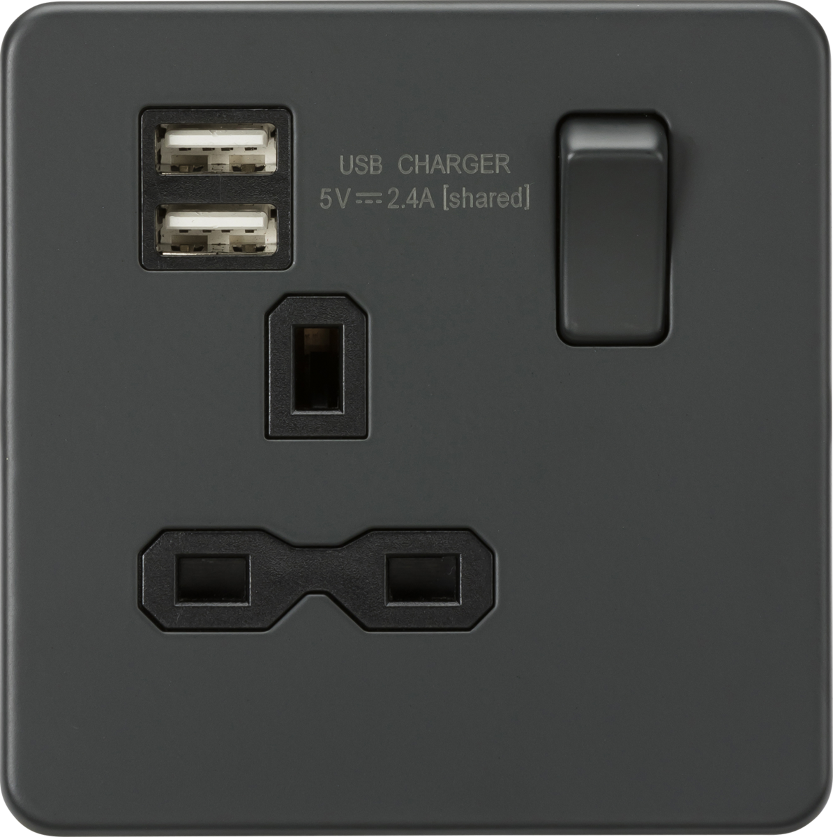13A 1G Switched Socket with Dual USB Charger - Anthracite