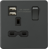 13A 1G Switched Socket with Dual USB Charger - Anthracite