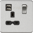13A 1G Switched Socket with Dual USB - Brushed Chrome