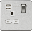 Brushed Chrome 13A Switched Socket with Dual USB Charger