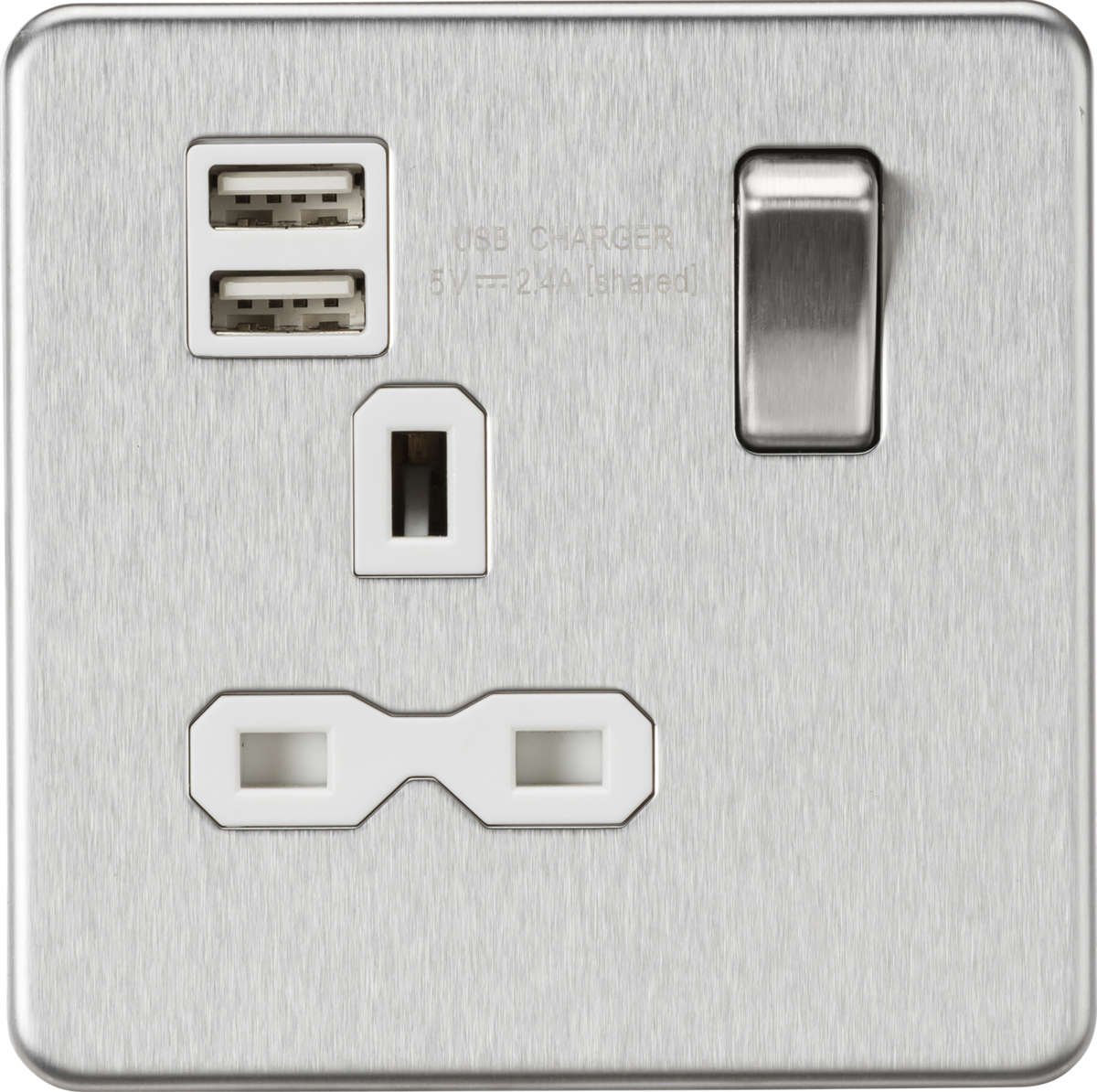 Brushed Chrome 13A Switched Socket with Dual USB Charger