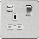 Brushed Chrome 13A Switched Socket with Dual USB Charger