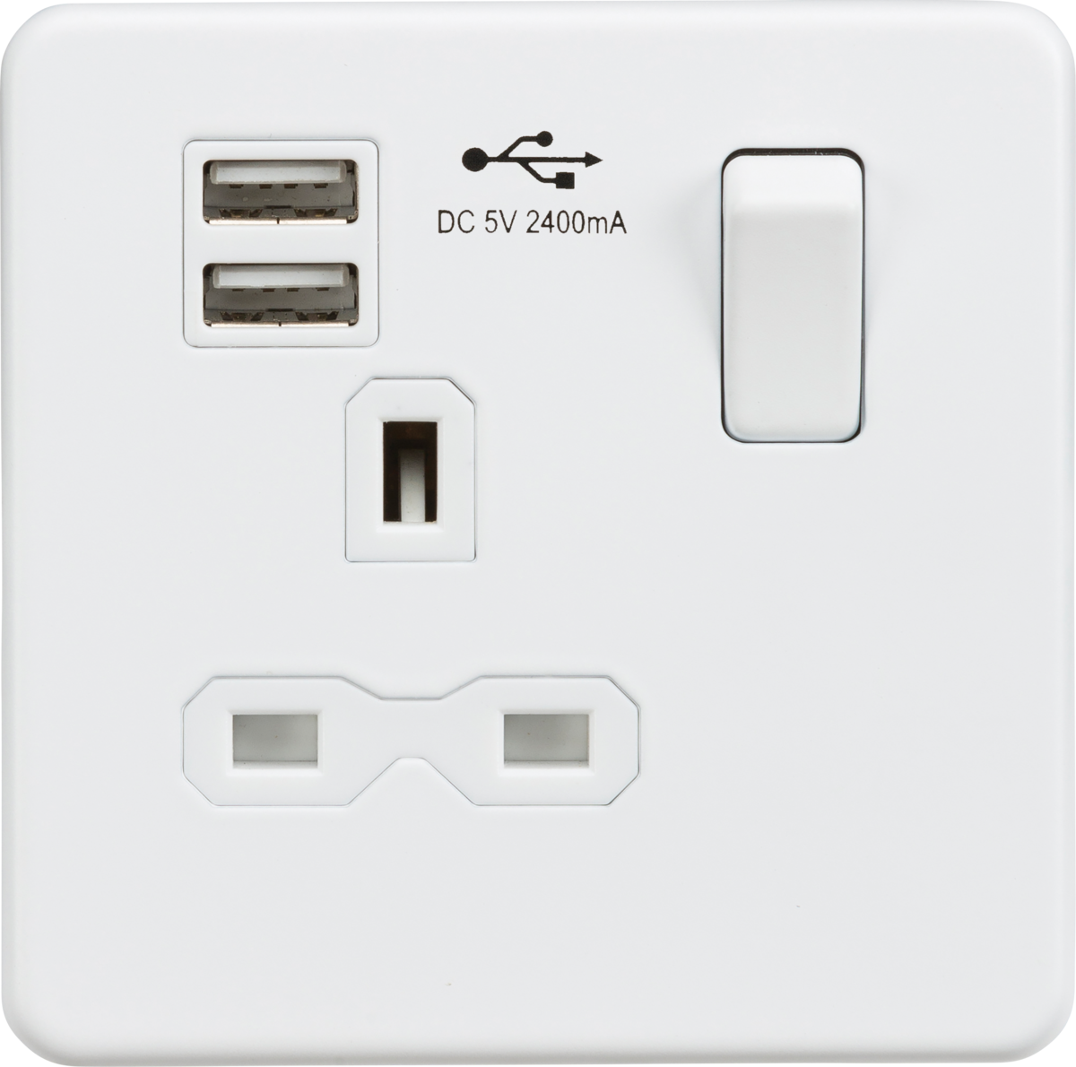 13A 1G Switched Socket with Dual USB A+A - Matt White