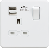 13A 1G Switched Socket with Dual USB A+A - Matt White