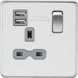 13A 1G SP Switched Socket with Dual USB - Polished Chrome