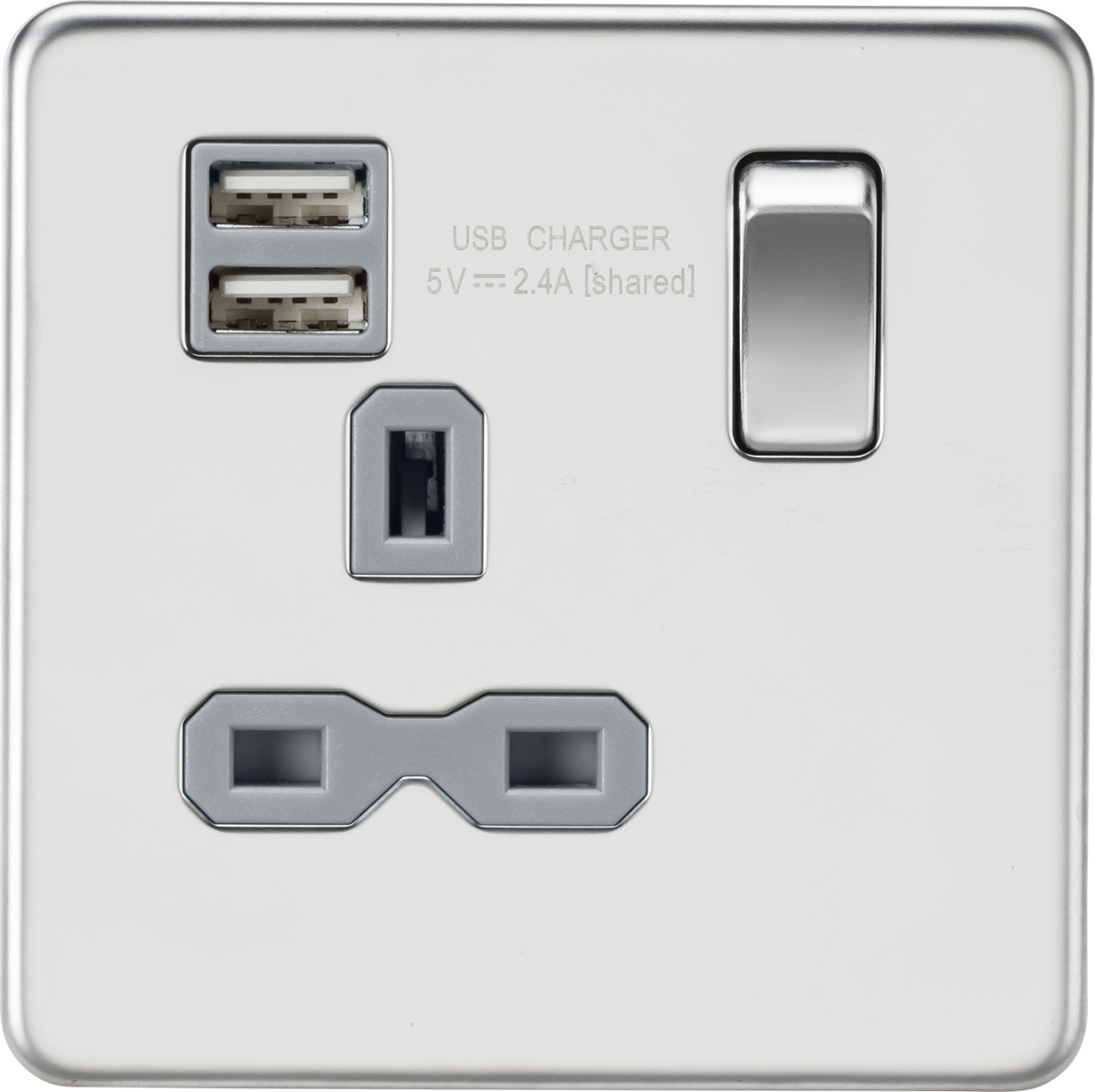 13A 1G SP Switched Socket with Dual USB - Polished Chrome