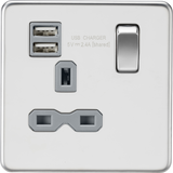 13A 1G SP Switched Socket with Dual USB - Polished Chrome