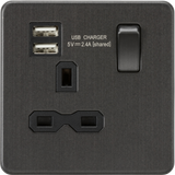 ML Accessories 13A Socket with Dual USB Charger - Smoked Bronze