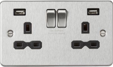 ML Accessories 13A 2G Switched Socket with Dual USB Charger, Brushed Chrome