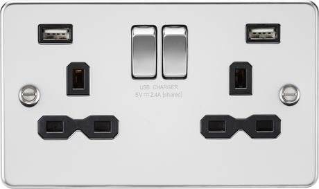 13A 2G Switched Socket with Dual USB Charger in Polished Chrome