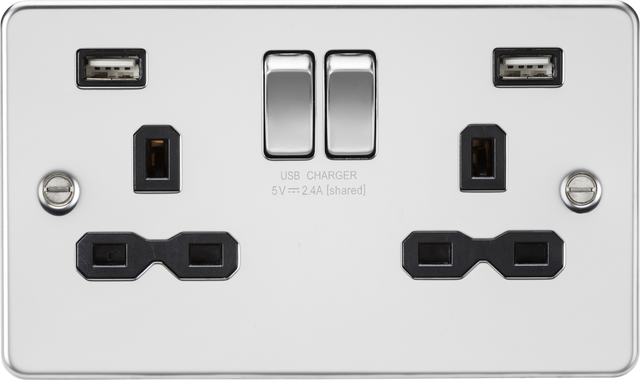 13A 2G Switched Socket with Dual USB Charger in Polished Chrome