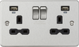 13A 2G Switched Socket with Dual USB Charger - Brushed Chrome