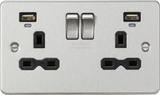 13A 2G Switched Socket with Dual USB Charger - Brushed Chrome