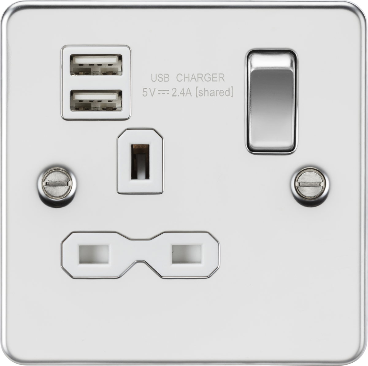 13A 1G SP Switched Socket with Dual USB - Polished Chrome