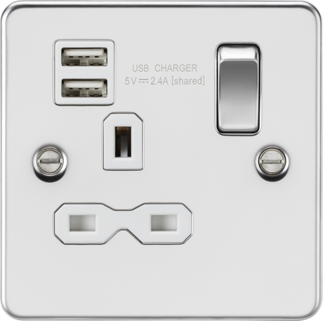 13A 1G SP Switched Socket with Dual USB - Polished Chrome