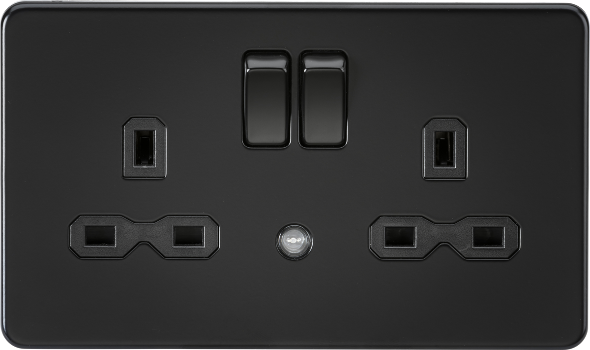 13A 2G DP Switched Socket with Photocell Nightlight Function - Matt Black