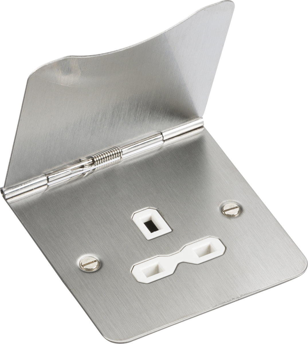 13A 1G Unswitched Floor Socket - Brushed Chrome with White Insert