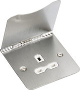 13A 1G Unswitched Floor Socket - Brushed Chrome with White Insert