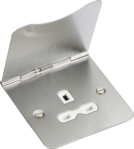 13A 1G Unswitched Floor Socket - Brushed Chrome with White Insert